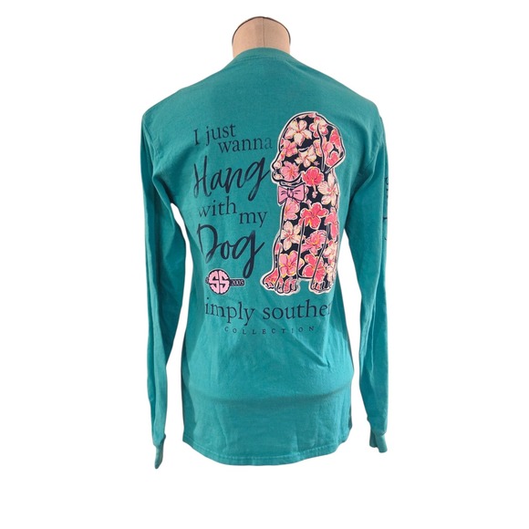Simply Southern Long Sleeve Graphic Tee Teal Hang With My Dog Floral Small - Picture 7 of 13